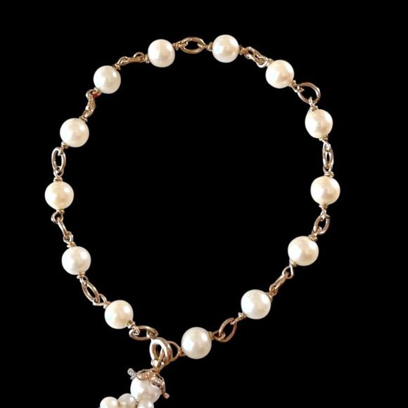 12k Gold Chain Link Pearl Bracelet w/Clown Charm - Picture 3 of 4